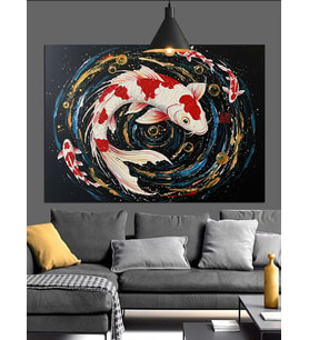 Yin Yang Koi Balık Dekoratif Kanvas - Mdf Ahşap Tablo