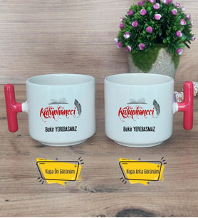 Kütüphaneci Kupa Bardak T Kırmızı Kulplu Kütüphaneciye Hediye