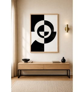 Bauhaus Daire Siyah Beyaz Denge Ahşap Çerçeveli Duvar Tablosu