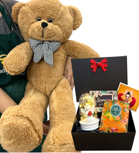 Sizlere Özel Fotoğraflı Hediye Paketi ve Büyük Boy Pembe Peluş Ayıcık - Premium Set (Model 5)