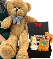 Sizlere Özel Fotoğraflı Hediye Paketi ve Büyük Boy Pembe Peluş Ayıcık - Premium Set (Model 5)