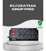 Northcity Akım Korumalı 8’li Priz 3 USB Uzatma Kablosu - Isıya Dayanıklı 4000W Güvenli Çözüm