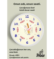 İsme Özel Sevimli Zürafa Çizimli Çocuk Odası Duvar Saati Orta Boy 30 cm Beyaz Camlı Sessiz