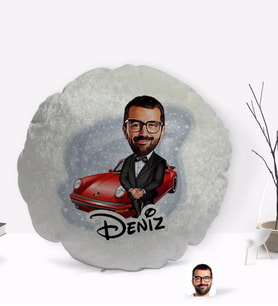BK Gift Kişiye Özel İsimli Erkek Patron Karikatürlü Yuvarlak Dekoratif Kırlent Yastık-1