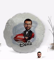 BK Gift Kişiye Özel İsimli Erkek Patron Karikatürlü Yuvarlak Dekoratif Kırlent Yastık-1