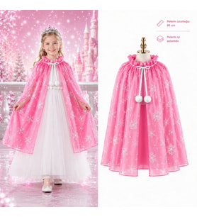 Kar Tanesi Desenli Pembe Elsa Pelerini - Astarlı Frozen Pelerini 85 Cm