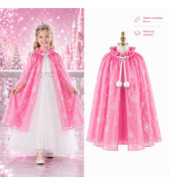 Kar Tanesi Desenli Pembe Elsa Pelerini - Astarlı Frozen Pelerini 85 Cm