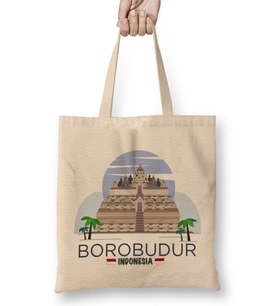 Borobudur Mahayana Buddhist Java Temple Bez Çanta Uzun Saplı