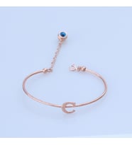 Rose Gold Kaplama Nazar Boncuklu C Harfi Gümüş Bileklik