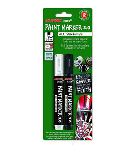 Alpino Crea+ Paint Marker Tüm Yüzeyler İçin Boyama Markörü Siyah-Beyaz 2'li Blister 