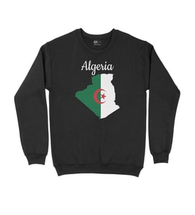 Cezayir Haritalı ve Bayraklı Siyah Sweatshirt
