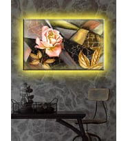 Led Işıklı Gold Çiçek Dekoratif Tablo