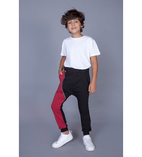 Toontoy Erkek Çocuk Şalvar Tipi Fermuar Detaylı Eşofman Alt (Bordo)