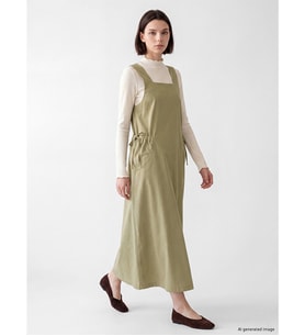 LCW Modest Bej Kare Yaka Büzgü Cepli Gabardin Elbise