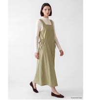 LCW Modest Bej Kare Yaka Büzgü Cepli Gabardin Elbise