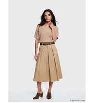 LCW Vision Bej Beli Kemerli Poplin Pileli Etek