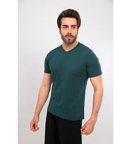 Erkek V Yaka Tshirt Şort Cep Fermuarlı Alt Üst Takım (Yeşil-Siyah)