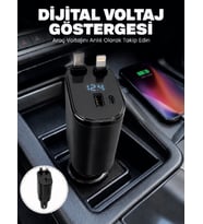 4 Cihazı Aynı Anda Şarj Eden Araç Şarj Cihazı USB-A, USB-C, Type-C ve Lightning Destekli