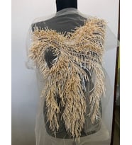 53X46 CM NİŞAN ABİYE GELİNLİK AKSESUAR KABARTMA İŞLEME APLİKE DİKİŞ (Krem)