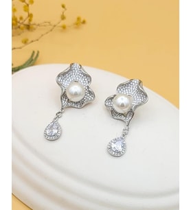 Luna Elegance Silver İncili Zirkon Taşlı Küpe