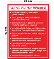 Metal Yangın Önleme Tedbirleri 30 cm x 40 cm A3 Büyüklüğünde Uyarı Levhası Yönlendirme Tabelası