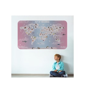 Eğitici Dünya Haritası Dünya Atlası Çocuk Ve Bebek Odası Duvar Sticker-3801-60x105