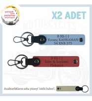 Yol Arkadaşları İçin, İsim Plaka ve B- Kan Grubu Kişiye Özel x2 Anahtarlık Set, Nar Çiçeği-Mavi-SK (Çok Renkli)