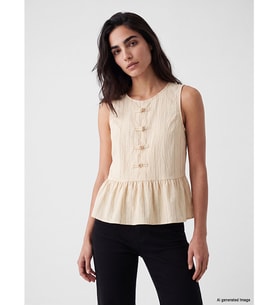 LCW Vision Sarı Çizgili Modal Karışımlı Peplum Bluz