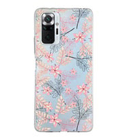 Xiaomi Redmi Note 10 Pro Uyumlu Kapak Floral Kırmızı Tasarımlı Şeffaf Silikon Kılıf