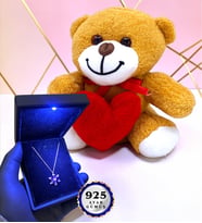 Premium 925 Ayar Işıklı Kutusunda Gümüş Lotus Kolye ( Kalpli peluş ayıcık hediyeli)
