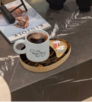 BK Gift Kişiye Özel Mermer Tasarımlı Doğal Ahşap Tabaklı Türk Kahvesi Fincanı Sunum Seti Model 13