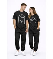 Sevgili Kombini Çift Tişört Oversize Unisex Matching Couple Minimal Çizim Tasarım Çift Kombin Seti (Siyah)