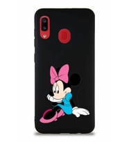 Samsung Galaxy A30 Soft Premier Kapak Minnie Mouse-E Tasarımlı Silikon Kılıf - Siyah (Şeffaf)