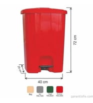 Garanti Metal 7144 Tekerlekli Plastik İç Kovasız Köşeli Pedallı Çöp Kovası (85 Litre)