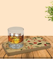 BK Gift Kişiye Özel Meyve Tasarımlı Doğal Ahşap Tabaklı Viski Bardağı Sunum Seti Model 1
