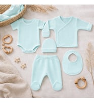 Minito Baby 5'li Pamuklu  Bebek Hastane Çıkışı Seti MTBSZ_001_5 (Turkuaz)