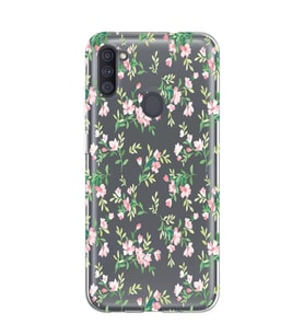 Samsung Galaxy M21 Uyumlu Çiçek Desenli Şeffaf Telefon Kılıfı