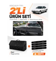 PEUGEOT 405 (1987-1992) Uyumlu Torpido Örtüsü + Deri Bagaj Çantası + Sticker Seti - Siyah