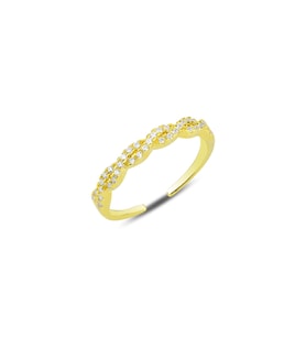 Gümüş altın yaldızlı zirkon taşlı örgü modeli ayarlamalı yüzük SGTL12156GOLD (Rose)
