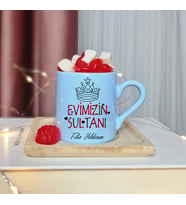 Evimizin Sultanı Tasarımlı Kişiye Özel Mavi Türk Kahvesi Fincanı