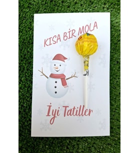 10 Adet Sömest Hediyesi - İyi Tatiller Kardan Adam Kartlı Lollipop  Karne Hediye
