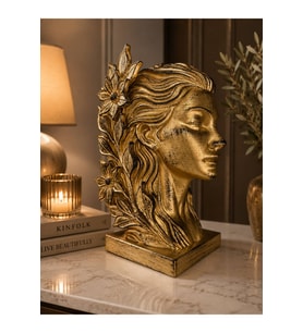 Dekoratif Kadın Büstü Heykel Gold Detaylı Beyaz Biblo Modern Salon, Ofis ve Ev Dekorasyonu