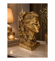 Dekoratif Kadın Büstü Heykel Gold Detaylı Beyaz Biblo Modern Salon, Ofis ve Ev Dekorasyonu