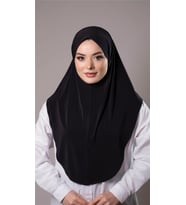 Siyah Pratik Hazır Geçmeli Tesettür Eşarp Sandy Kumaş Düz Hijab 2308_01