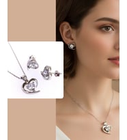 925 Ayar Gümüş Rodyumlu Heart Kalp Küpe Kolye Ucu Trend Kadın Set Öğretmenler Günü Hediye