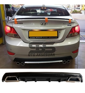 Hyundai Accent Blue Difüzör Arka Tampon Eki 2 Egzoz Çıkışlı Siyah Lüx Tip