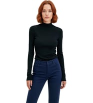 Moda Dik Yaka Örme Slim Düz Desen Casual Günlük Regular Uzun Kol Bluz