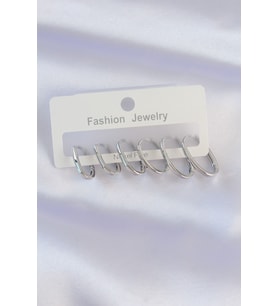 Pirinç Gümüş Renk İnce Oval Küpe Seti - TJ-BKP8989