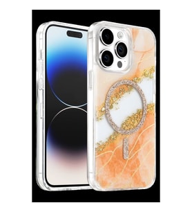 Onegif Apple İphone 15 Pro Max Lotus Simli Magsafe Kapak - Turuncu