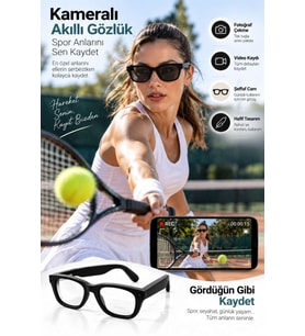 Kameralı Smart Gözlük Akıllı Güneş Gözlüğü Siyah Teknolojik Tasarım sporcu gözlüğü